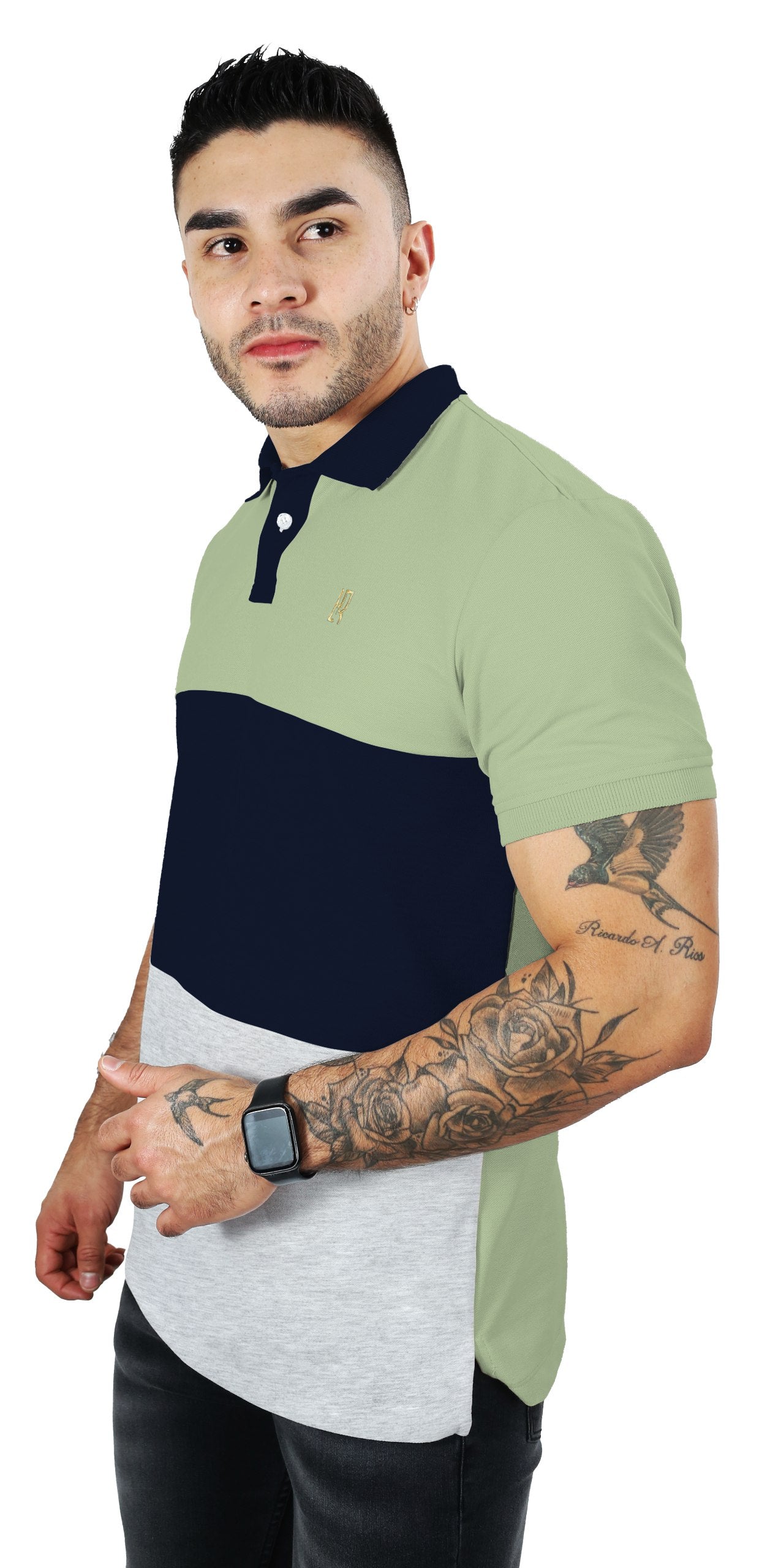 Camiseta Polo Combinada PISTACHO NEGRO JASPE-040V